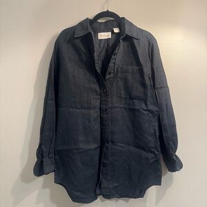 Black Linen Button-Up Shirt